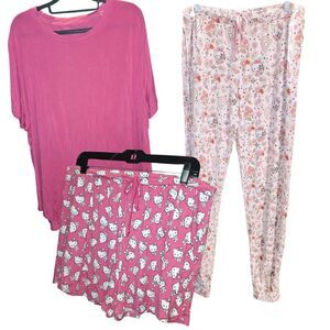 LITTLE SNUGGLES x HELLO KITTY Sz XXL 3pc AOP Bamboo Pajama Top Shorts Pants Set